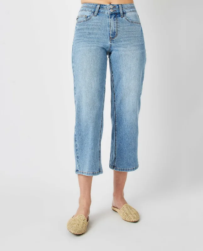 Overalls Jeans for Workwear -Judy Blue High Waist Wide Leg Crop Jeans