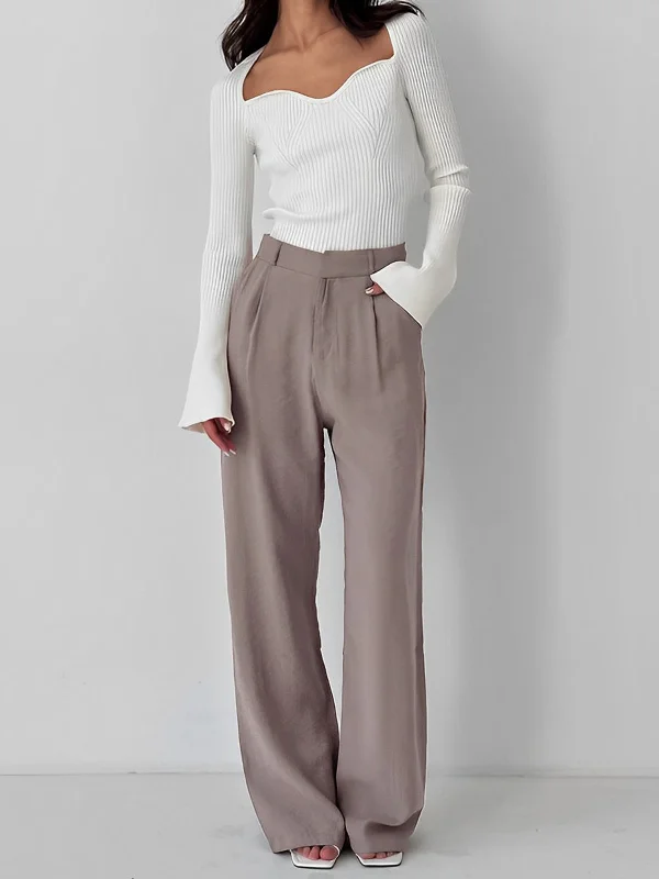 Elegant palazzo pants for formal party outfits -BerryBetty - Business Casual Pleat Wide Leg Dress Pants