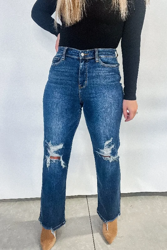 Travel Jeans for On-the-go -Rose High Rise 90's Straight Jeans in Dark Wash