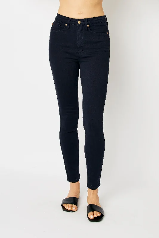 Branded Jeans for Quality -Judy Blue High Rise Tummy Control Garment Dyed Navy Skinny Denim Jeans 88791