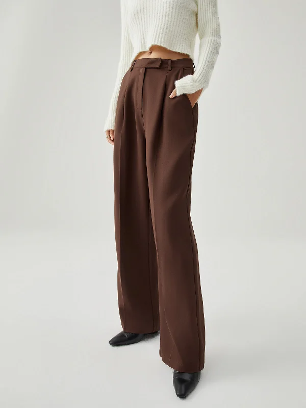 Casual twill pants for easygoing daily outfits -Straight Leg Graceful Pleated Dress Pants