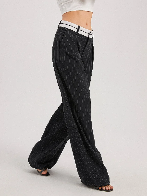 Tailored slim pants for polished business looks -BerryBetty - Ivory Glow Pinstripe Wide Leg Pants