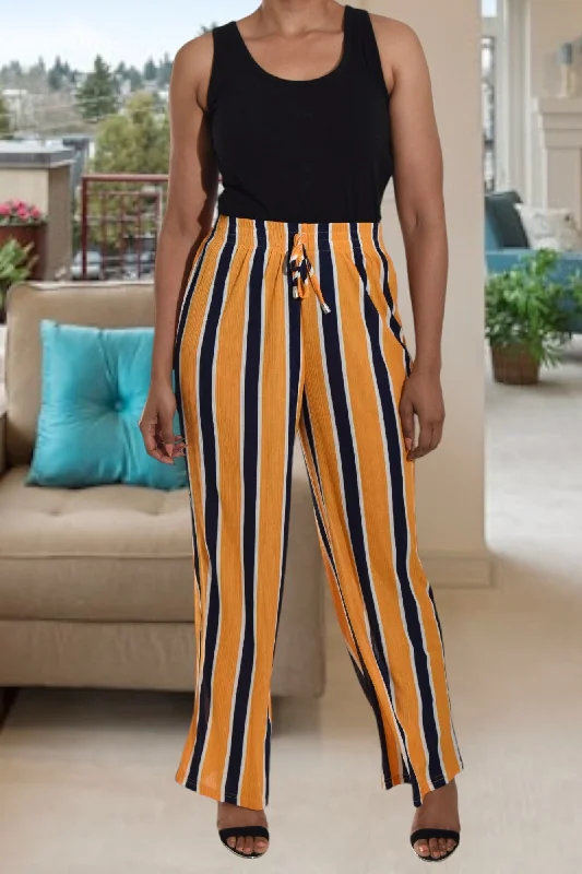 Soft stretch pants for all-day wear ease -Yellow Stripe Pants