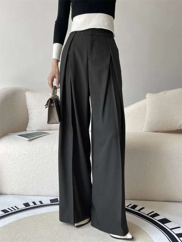 Vintage high-waisted pants for nostalgic wardrobe charm -Pleated Wide Graceful Leg Suit Pants