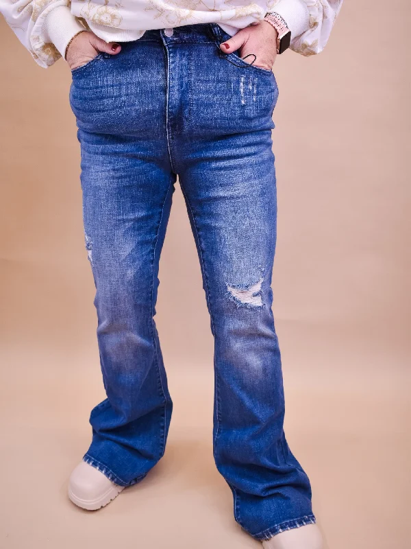 Blue Jeans for Everyday Wear -Judy Blue Contrast Wash Flare Jeans