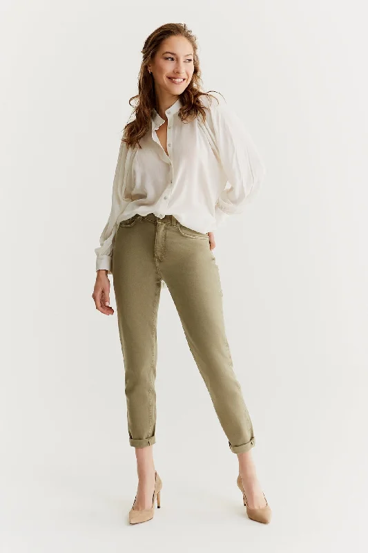 Shorts Jeans for Hot Days -Lynn Mid Waist 5 Pocket Jeans Light khaki