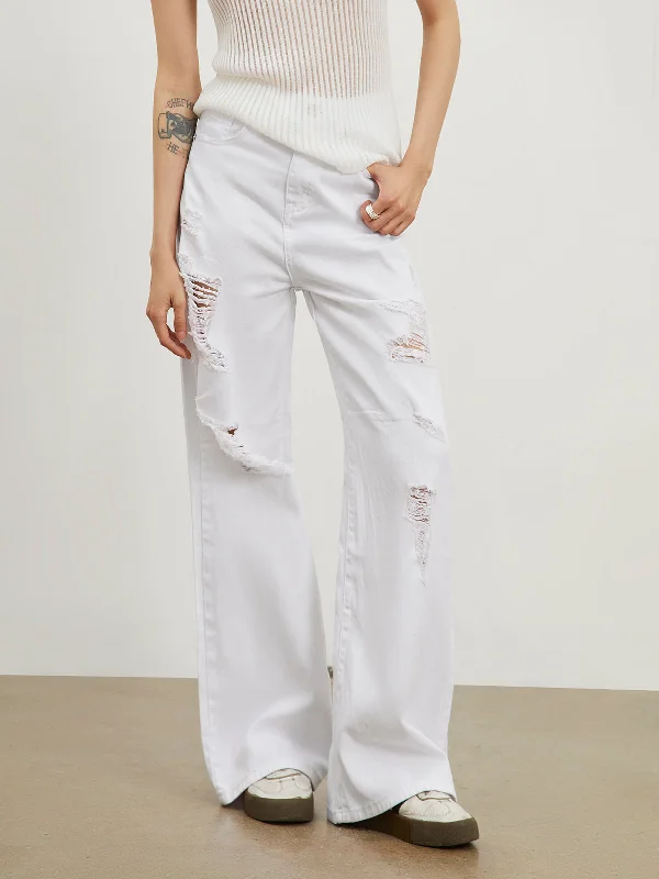 Tapered ankle pants for sleek modern silhouettes -BerryBetty - Ripped White Denim Straight Leg Jeans