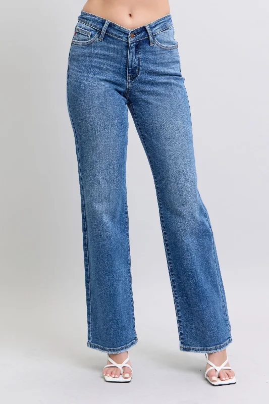 Flare Jeans for Retro Vibe -Judy Blue High Waist V-Front Vintage Wash Straight Denim Jeans 82623