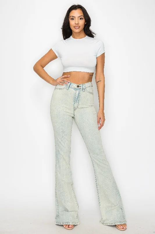 Birthday Jeans for Celebration -2159 High Rise Vintage Washed Flare Jeans