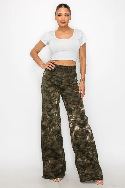 Relaxed Jeans for Comfortable -40805 High Rise Wide Leg Camo Print Jeans