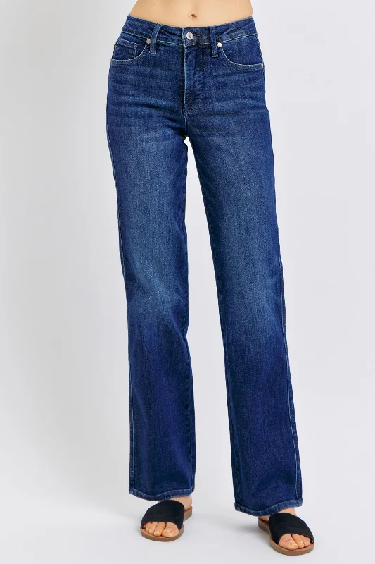 Belt Loops Jeans for Accessorizing -Judy Blue Mid Rise "Tummy Control" Classic Straight Denim Jeans 88861