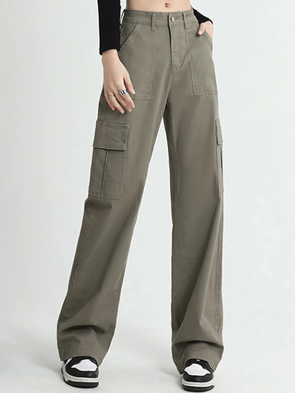 Elegant satin pants for formal dinner attire -BerryBetty - Cargo Baggy Wide Leg Pants