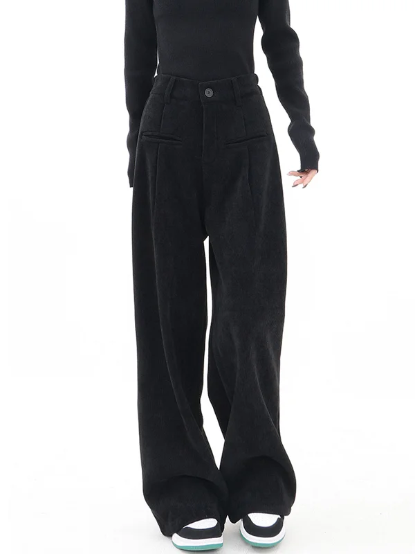 Tailored ankle pants for chic office outfits -BerryBetty - High Waist Button Baggy Wide Leg Pants