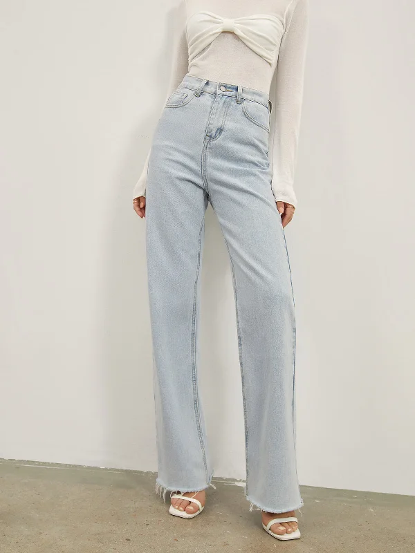 Relaxed cotton pants for breezy casual days -BerryBetty - Denim Straight Leg Jeans