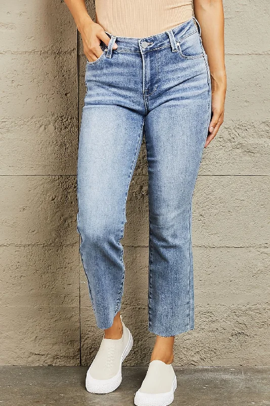 Raw Denim Jeans for Authentic -BAYEAS Mid Rise Cropped Slim Jeans