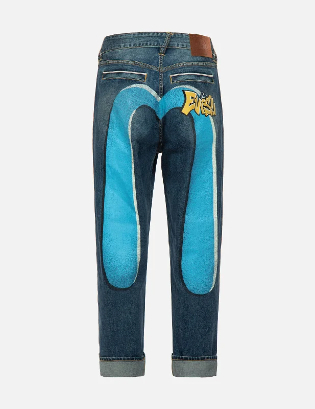 Cycling Jeans for Biking -Graffiti Daicock Print Denim Jeans