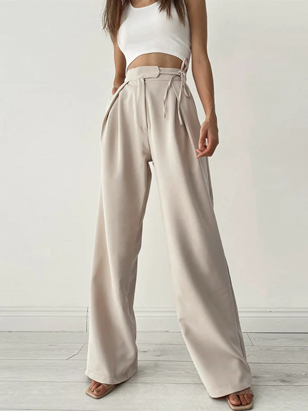 Relaxed cotton pants for breezy casual days -BerryBetty - Palazzo Tied Wide Leg Dress Pants