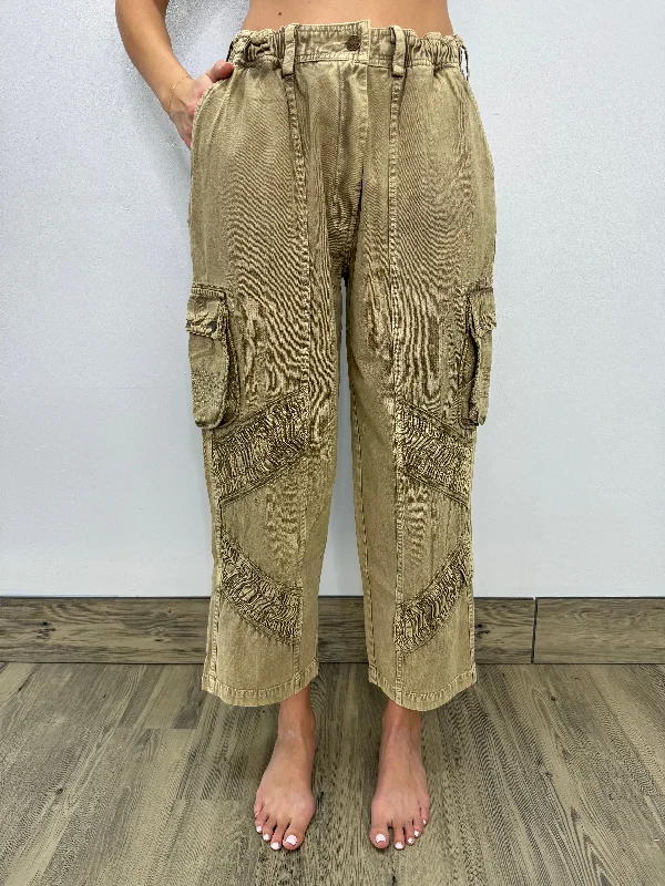 Eco-friendly hemp pants for sustainable clothing choices -Rustic Mineral Wash Earth Cargo Pocket Pants