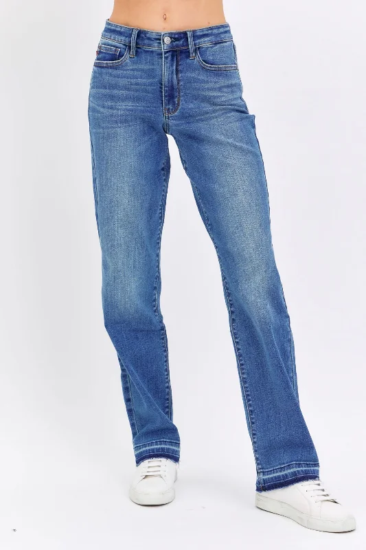 Cuffed Jeans for Stylish Touch -Judy Blue Mid Rise Release Hem Dad Denim Jeans 82465