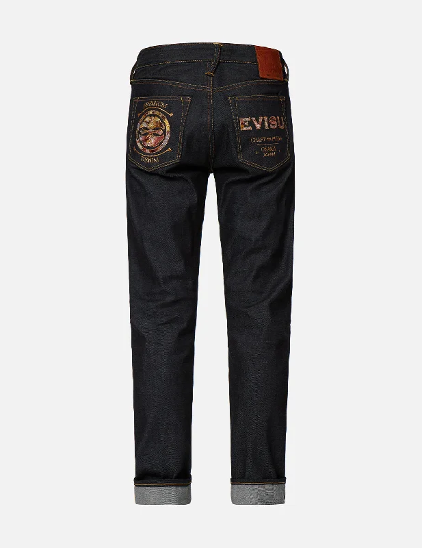 Work Jeans for Tough Jobs -Japanese-pattern Kamon and Logo Embroidery Carrot-Fit Jeans #2017