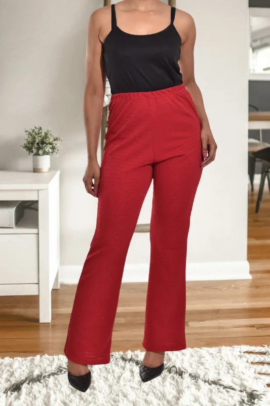 Elegant palazzo pants for formal party outfits -Ladies Red Stretch Pants