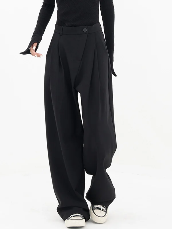 Warm flannel pants for chilly morning lounging -Lazy Weekend Baggy Trendy Wide Leg Pants