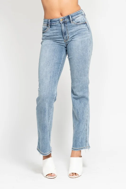 Distressed Jeans for Edgy Style -Judy Blue Mid Rise Yoke Cell Phone Pocket “Dad” Denim Jeans 82540