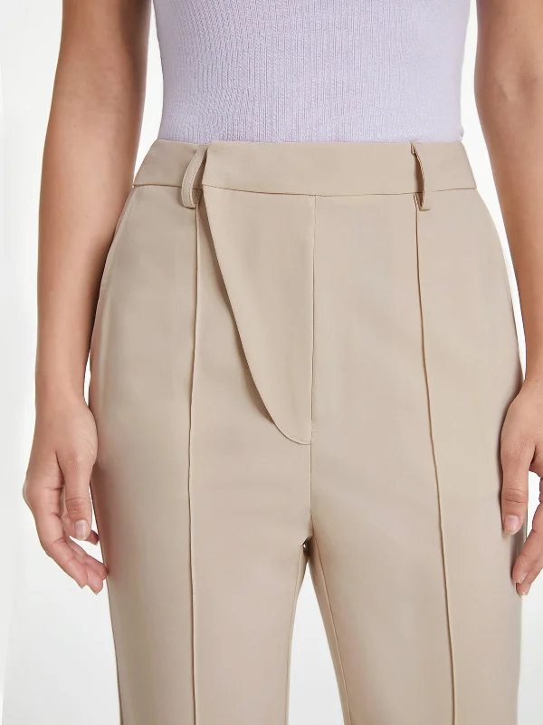 High-rise flare pants for vintage chic appeal -BerryBetty - High Waisted Asymmetrical Closure Seam Detail Flare Trousers