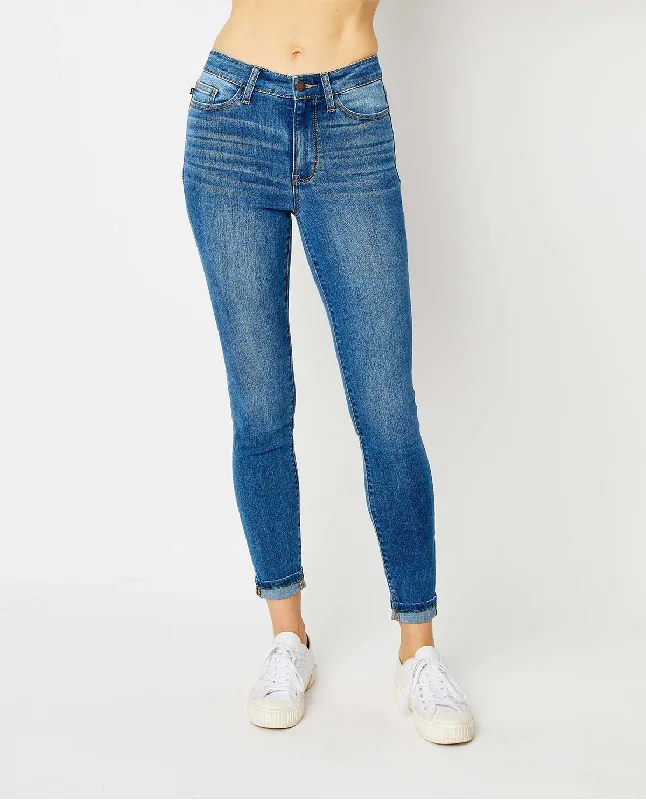 Yoga Jeans for Stretch -Judy Blue High Waist Cuffed Hem Skinny Jeans