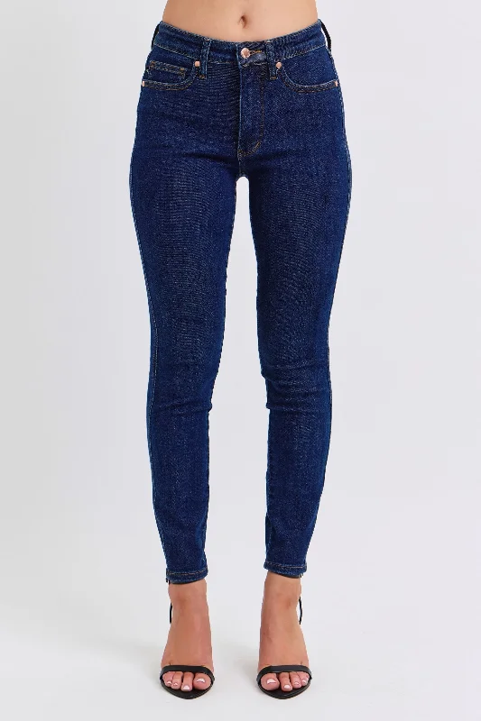 High-end Jeans for Exclusivity -Judy Blue Mid Rise Tummy Control Classic Skinny Denim Jeans 88894