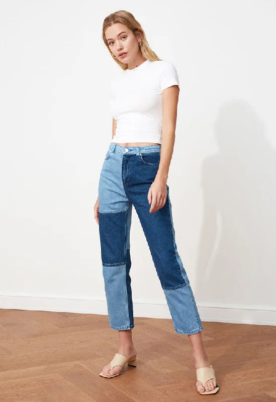 Work Jeans for Tough Jobs -Color-Â BlockedÂ High Waist Straight Jeans