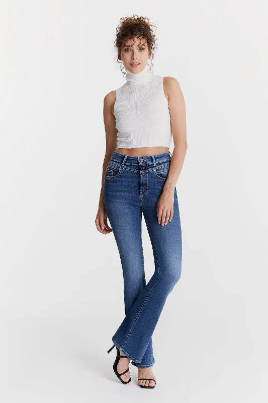 Bootcut Jeans for Flattering -Matilda Ultra High Waist 5 Pocket Jeans Sapphire Blue