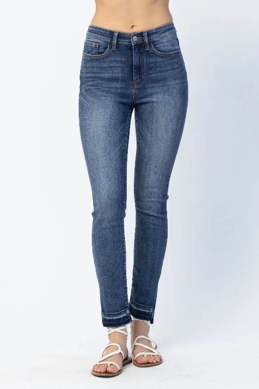 Raw Denim Jeans for Authentic -Judy Blue High Waist Released Hem & Side Slit Skinny Denim Jeans 82422