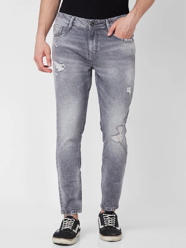 Cutoff Shorts Jeans for Fun -Spykar Mid Rise Tapered Fit Grey Jeans For Men