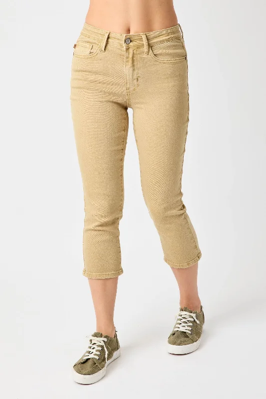 Graduation Jeans for Milestone -Judy Blue Mid Rise Garmet Dyed Khaki Capri Denim Jeans 78108