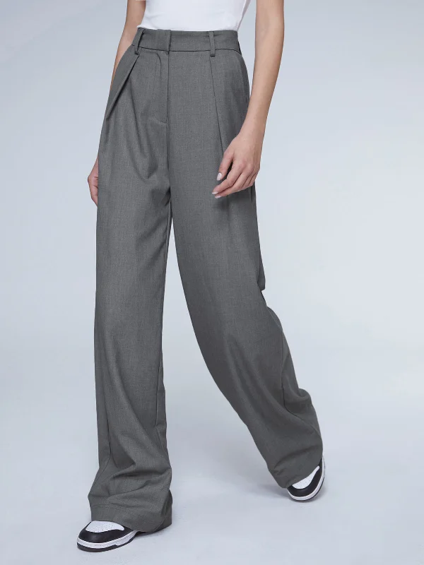 Soft cotton pants for sensitive skin comfort -BerryBetty - Oversized High Waisted Pleat Front Trousers