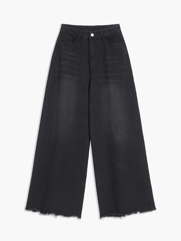 Classic wool pants for cold weather elegance -BerryBetty - Ripped Hem Black Denim Boyfriend Jeans