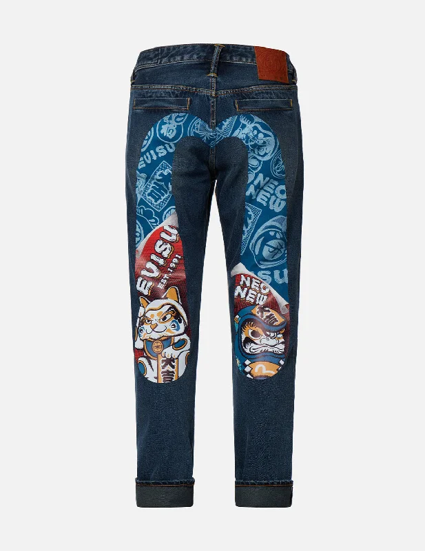 Embroidered Jeans for Detail -Daicock with Tear-off Poster Print Carrot-Fit Jeans #2017