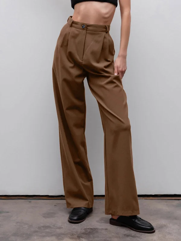 Breathable linen pants for hot summer days -BerryBetty - Smart Pleat Straight Leg Pants