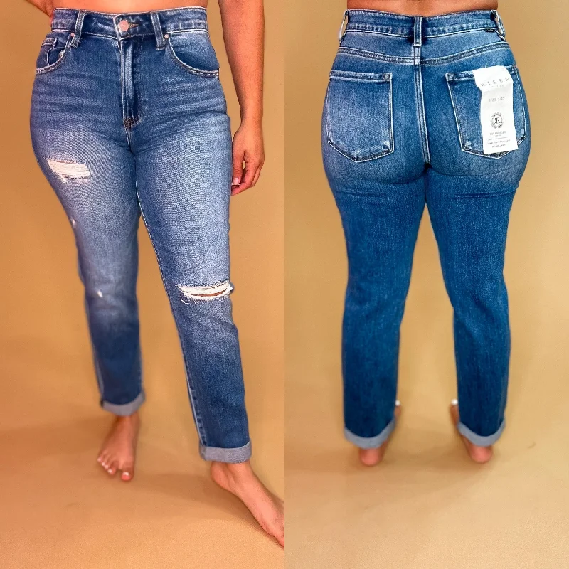 Side Pocket Jeans for Extra -HIGH RISE CROP GIRLFRIEND ROLL UP JEANS - RISEN BRAND - 5343