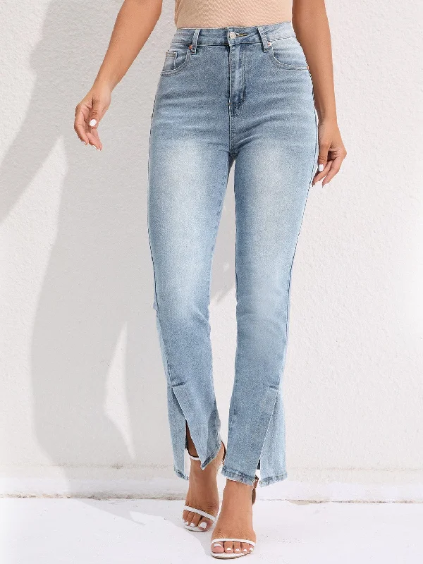 Mini Shorts Jeans for Youthful -Slit Buttoned Jeans with Pockets