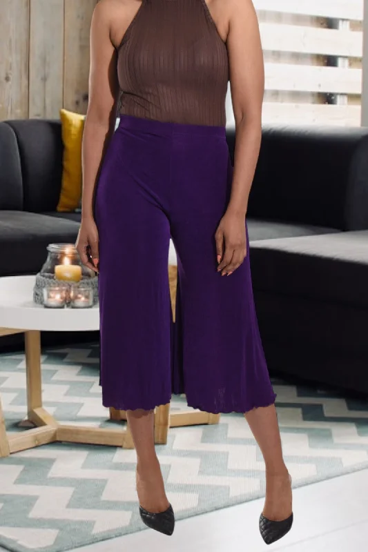 Stylish flare pants for retro party looks -Purple Elastic Pants