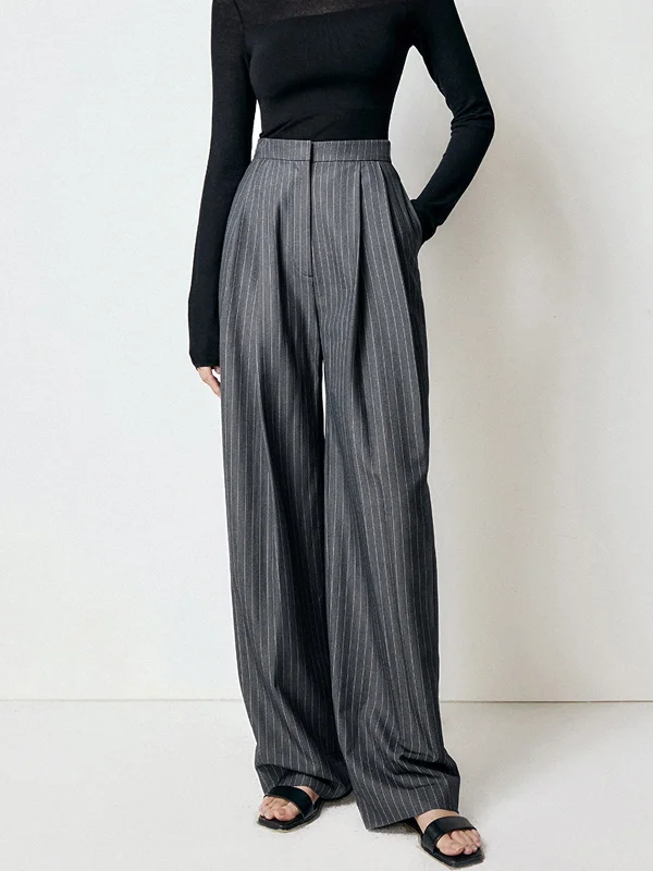 Eco-friendly hemp pants for sustainable clothing choices -First Choice Pinstripe Trendy Wide Leg Dress Pants