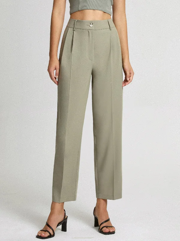 Tailored ankle pants for chic office outfits -BerryBetty - Cropped Mid Rise Straight Leg Trousers