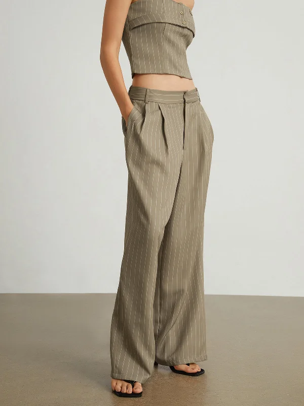 Stretchy skinny pants for figure-hugging appeal -BerryBetty - Carpe Diem Pleat Pinstripe Wide Leg Pants