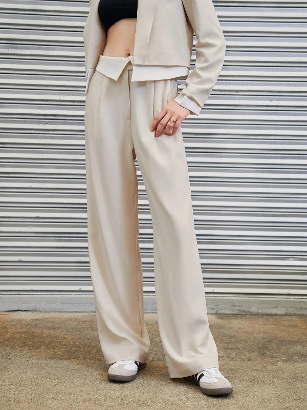 Tapered ankle pants for sleek modern silhouettes -BerryBetty - Release Me Fold Over Waistband Wide Leg Pants