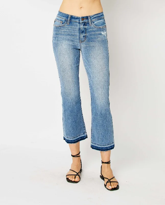 Hunting Jeans for Woods -Judy Blue Mid Rise Release Hem Cropped Bootcut Jeans