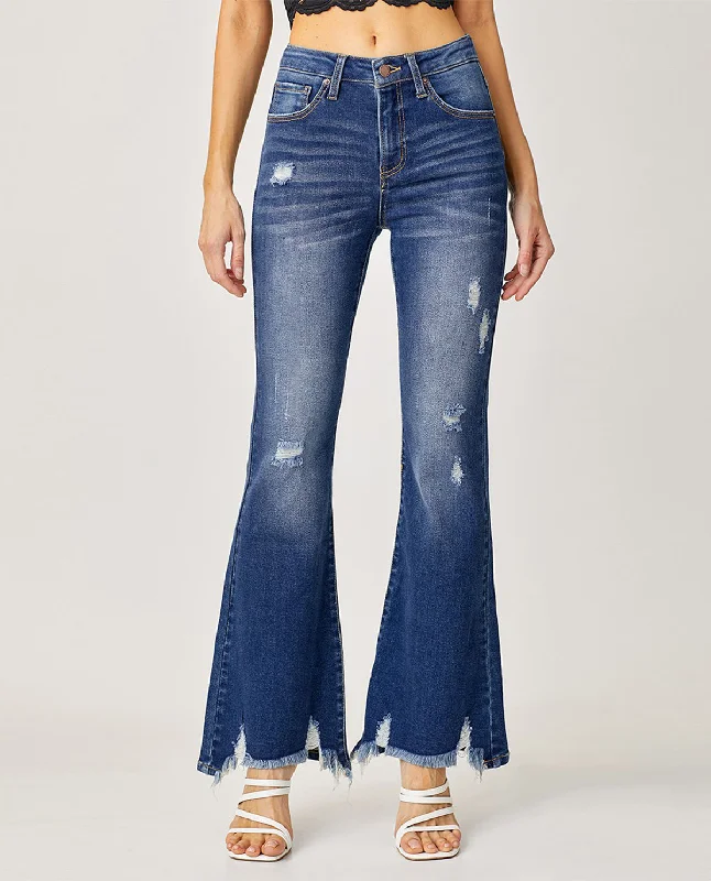 Valentine's Day Jeans for Romantic -Risen High Rise Distressed Flare Jeans