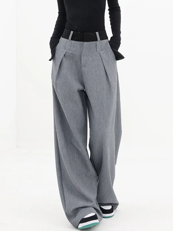 Relaxed cotton pants for breezy casual days -BerryBetty - Contrast Binding Wide Leg Pants