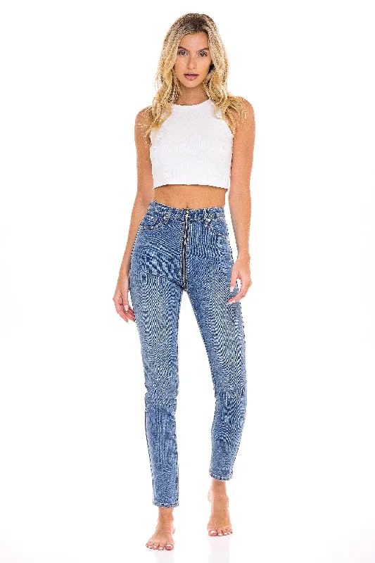 Distressed Jeans for Edgy Style -Full Zip High Waisted Jeans  - The Lotus